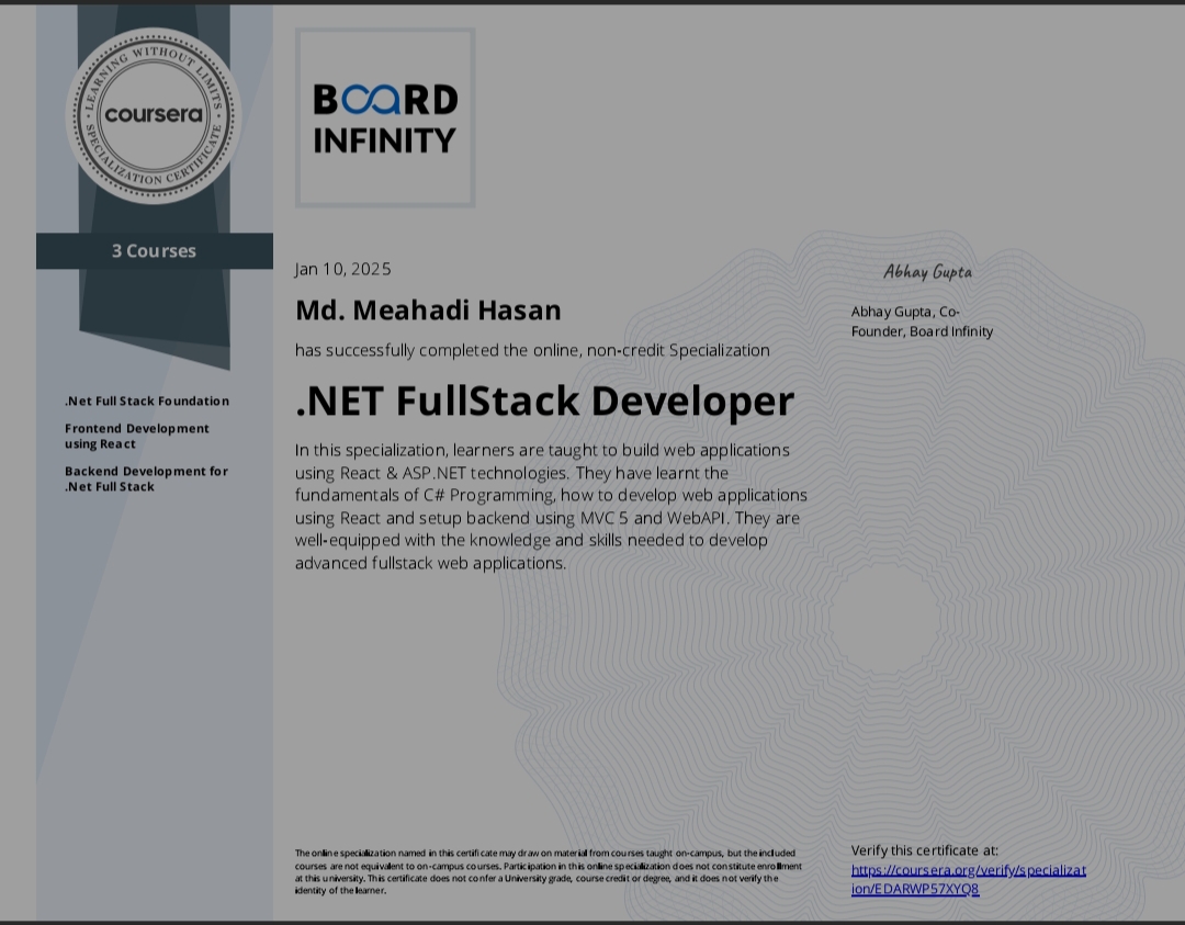 Board Infinity Certificate
